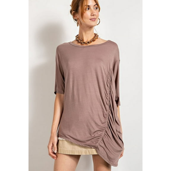 Loose Fit And Ruched Detailing Top Mocha L