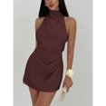 thumbnail image 3 of Minimalist Backless Tie-Up Pleated Mini Dress For Women, 3 of 10