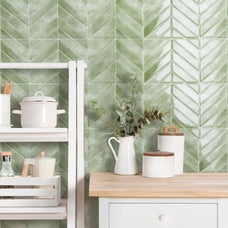Smart Tiles Peel and Stick Backsplash, 5 Adhesive Tiles, Chevron Green, 11.43"x9"