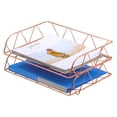 thumbnail image 2 of Pag 2 Paquetes Organizador De Archivos De Escritorio Bandeja De Cartas Horizontal Apilable De Metal Soporte De Papel Estante Oro Rosa, 2 of 5