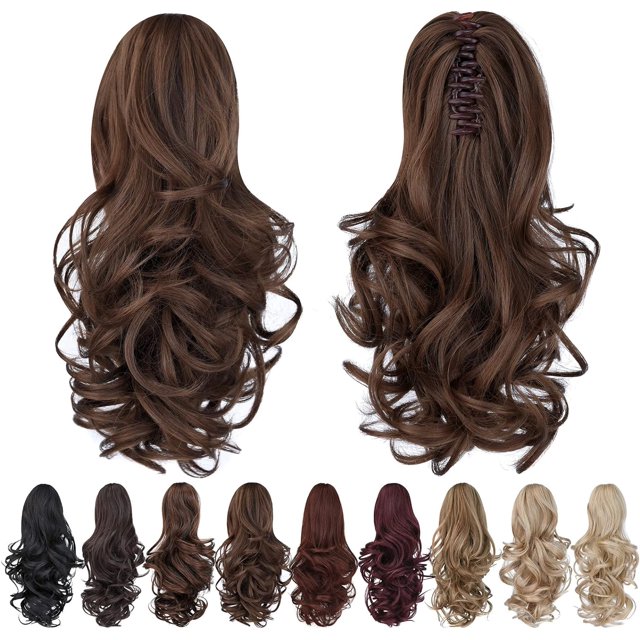 ORUYROP Rallonge de Queue de Cheval Brune, Rallonges de Cheveux Griffes de Queue de Cheval 14 Pouces Queue de Cheval Cheveux Courts Bouclés Extension de Cheveux Pièce de Cheveux Synthétique d'Apparence Naturelle pour Femmes