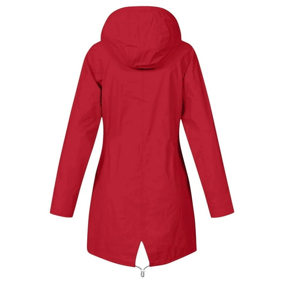 aohooy Womens Rain Coats Long Waterproof Rain Jacket Plus Size Lightweight Raincoat with Hood Outdoor Travel Hiking Windbreaker Red,XXXL