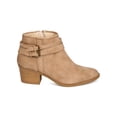 thumbnail image 2 of Qupid FF12 Women Nubuck Pointy Toe Perforated Wrap Buckle Chunky Heel Bootie, 2 of 5