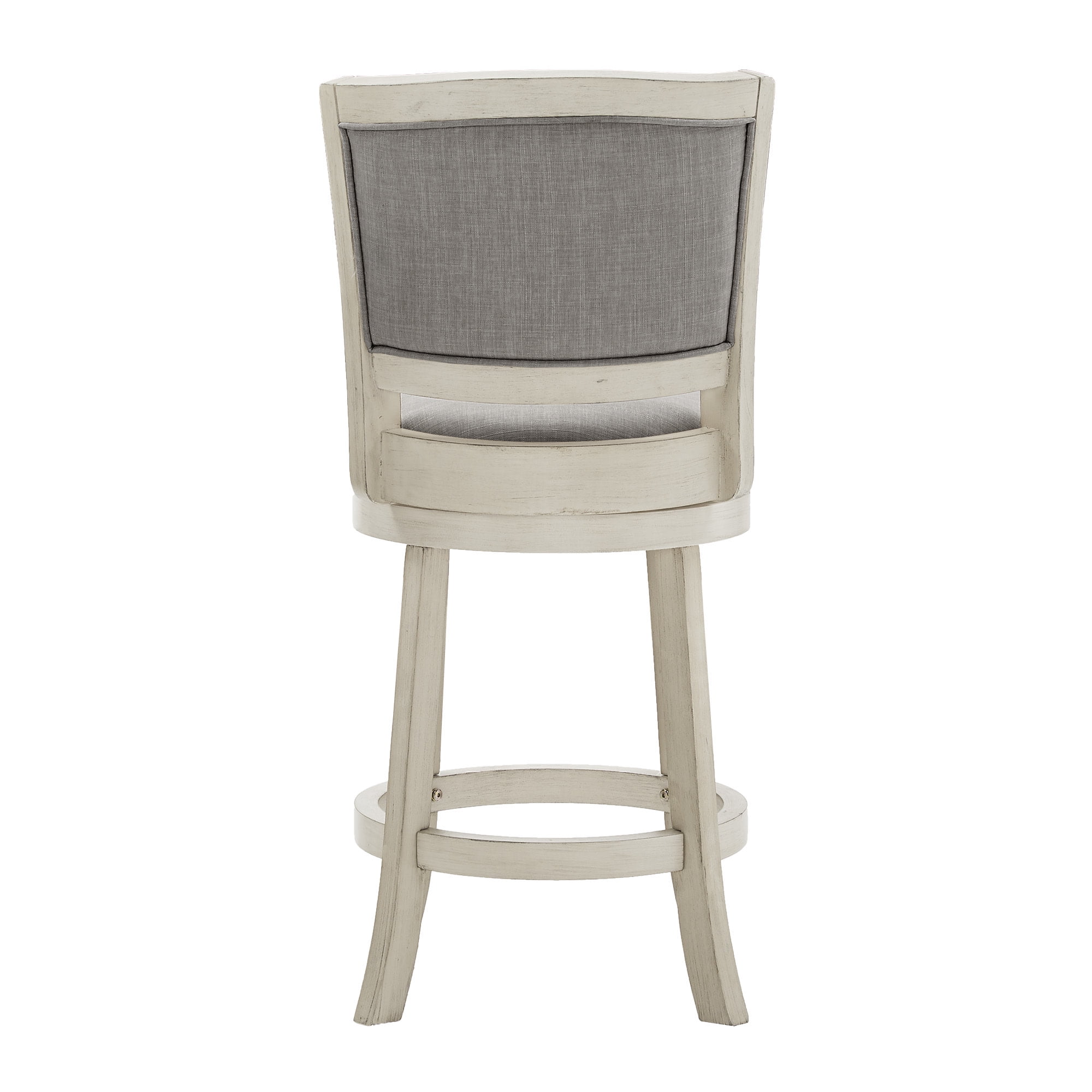 Weston Home Haas Upholstered Back Swivel Stool, 24" Counter Height, Antique White Finish, Gray Linen