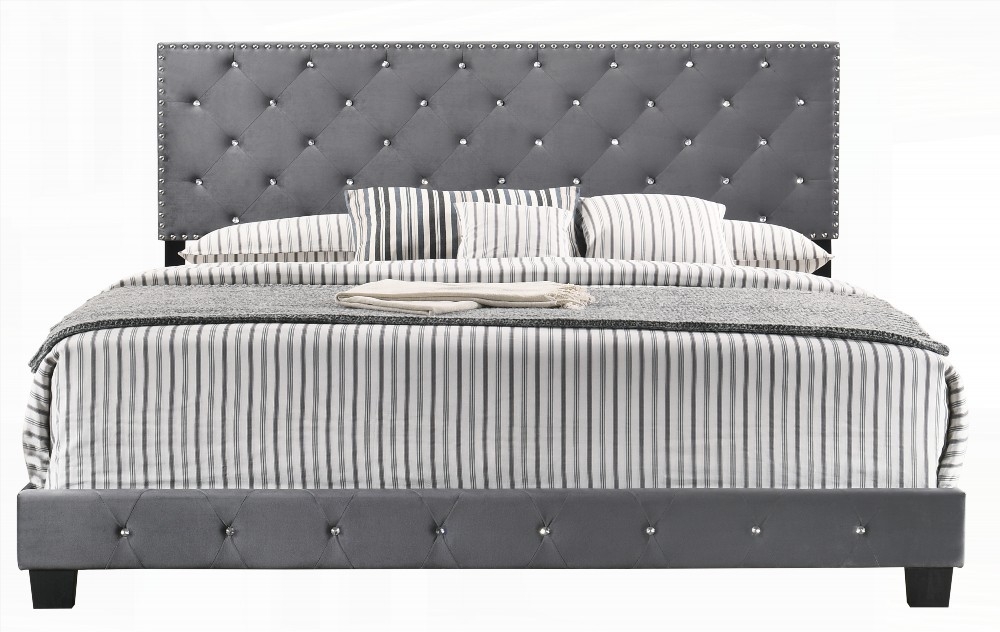 King Size Solid Wood Platform Bed Frame with Gray Finish for Modern Living