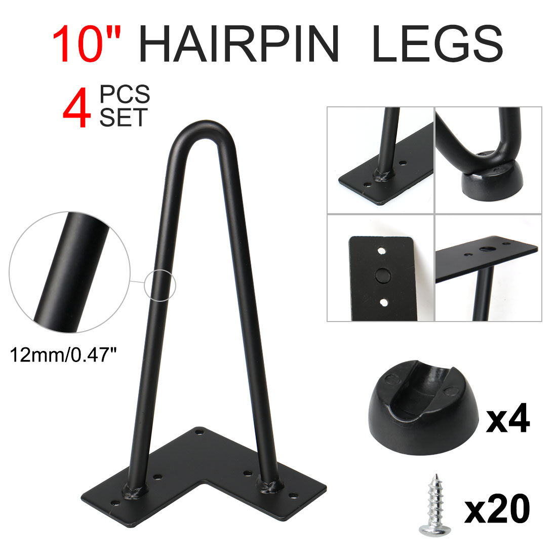 10" Hairpin Table Legs Coffee Legs DIY Iron Furniture Legs Room Furniture Accessories, 4pcs - image 5 of 7