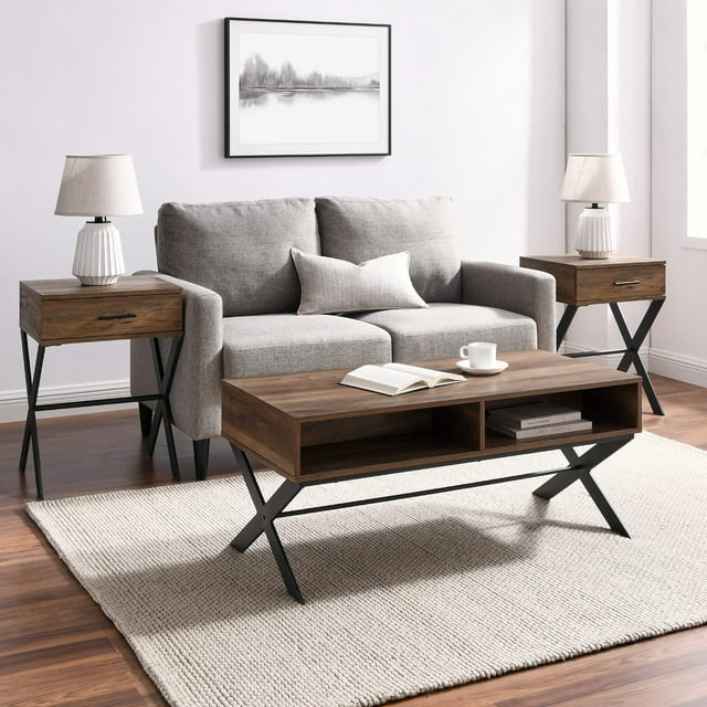 Walker Edison Moderne Table Basse Carrée Salon Accent Étagère de Rangement Pouf, 30 Pouces, Chêne Rustique
