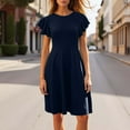 thumbnail image 3 of Efsteb Women's Formal Ruffle Sleeves Pleated V Nack Work Dress Casual Flare Cocktail Wedding Guest Dress （Navy，M）, 3 of 6