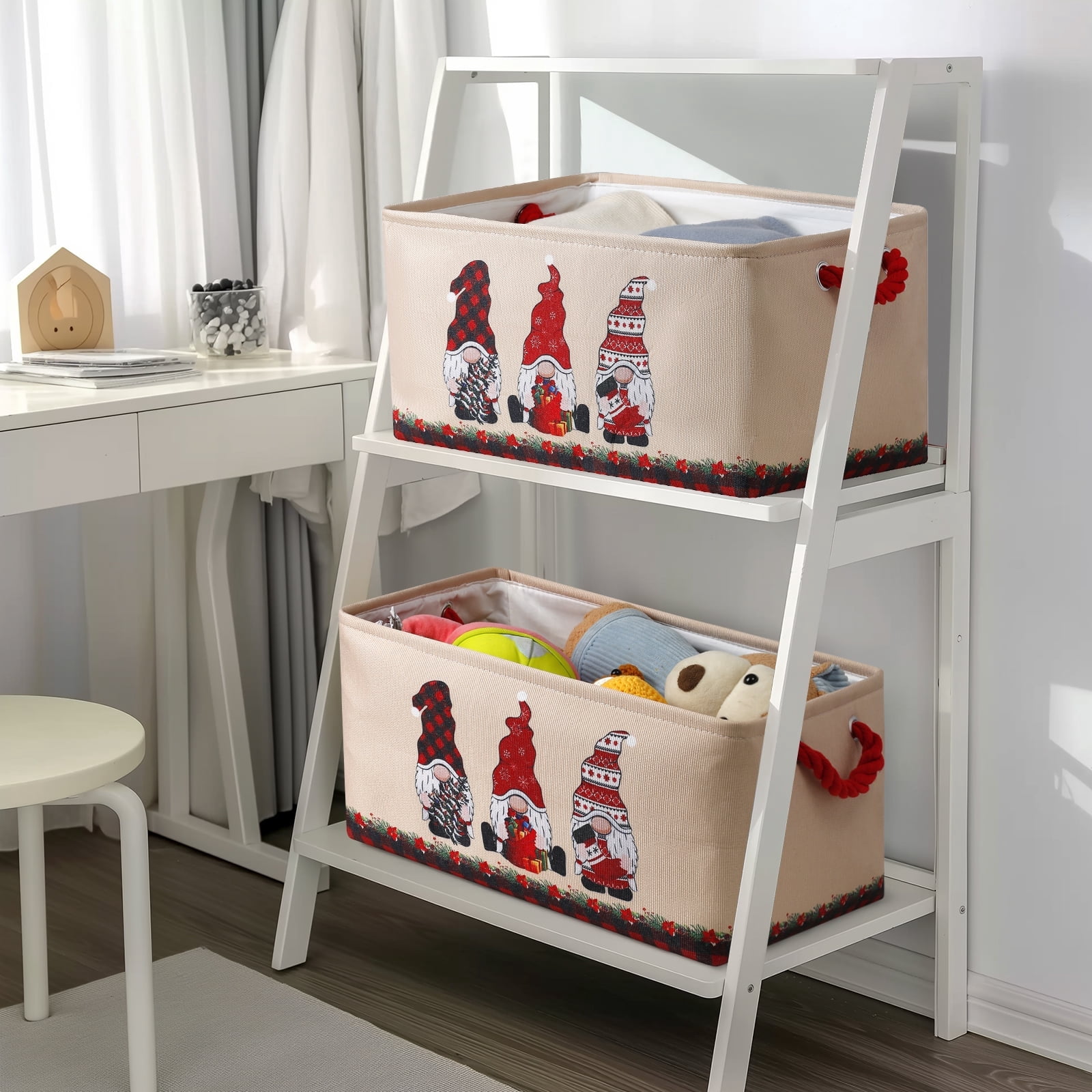 Christmas Gnome Storage Basket – Large Collapsible Decorative Storage Bin for Shelves, Toys, Home, Laundry & Holiday Organizing (3 Pack)