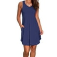thumbnail image 5 of Liher Women Tank Sundress V Neck Pocket Dress Navy Blue Sleeveless Mini Summer Beach Coverup Dress Clothes Size XL, 5 of 6