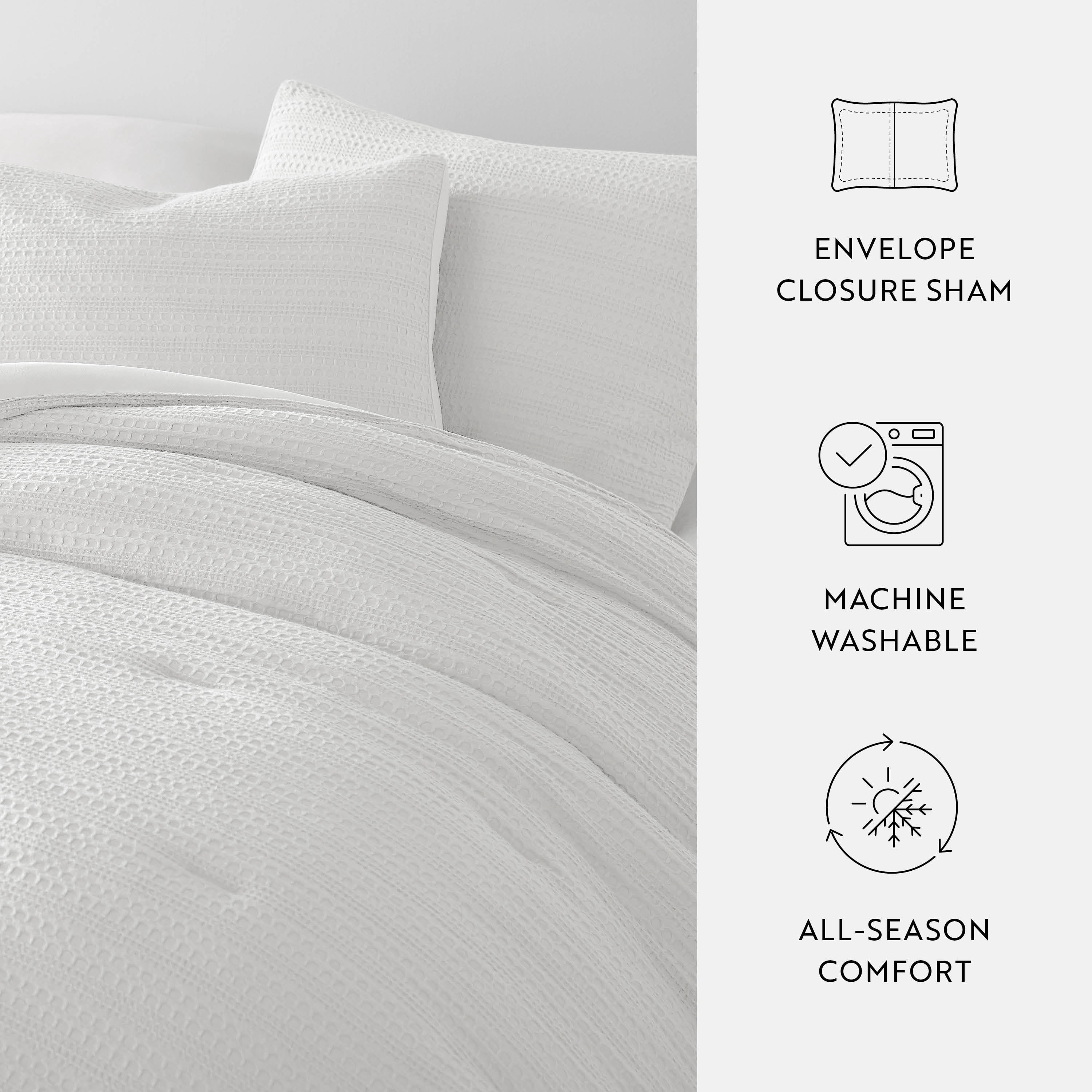 Noble Linens 3 Piece White Waffle Textured All Season Down-Alternative Comforter Set, King/Cal King