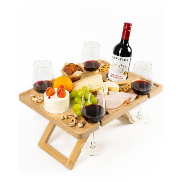 Mesa de pícnic para vino Piticco, portátil para exteriores, con soporte para copas de vino