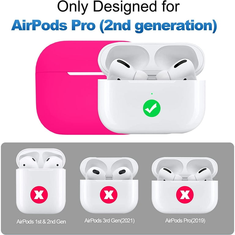 AirPods Pro 2nd Generation Case Cover, Hot Pink Silicone AirPods Pro 2nd Generation Case Cover, Hot Pink Silicone