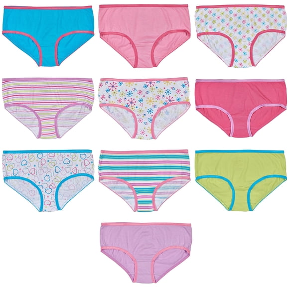 Trimfit Girls Soft Cotton Colorful Hipster Panties (Pack of 10 Kids Underwear) Yellow/Pink