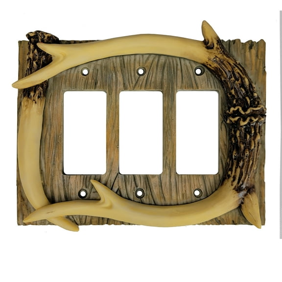Rivers Edge Products Decora Light Switch Cover Plate, Triple Gang, Poly-Resin Decorator Wall Plate Cover, Hand-Painted Decorative Wall Switch Plate, Screws Included, Antler