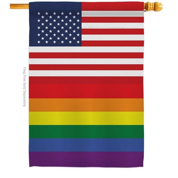Americana Home & Garden H148052-BO US Rainbow Support Pride 28 x 40 in. Double-Sided Decorative Vertical House Flags for Decoration Banner Garden Yard Gift