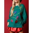 thumbnail image 2 of Women's Sequins Loose Sweatshirt Christmas Light String Drop Shoulders Long Sleeve Casual Pullover Tops Holiday Shirt, 2 of 6