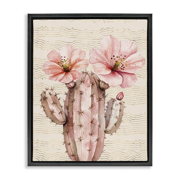 Stupell Industries Pastel Cactus with Blooms Plants & Flowers Painting Black Floater Framed Canvas Art Print Wall Art, 17 x 21