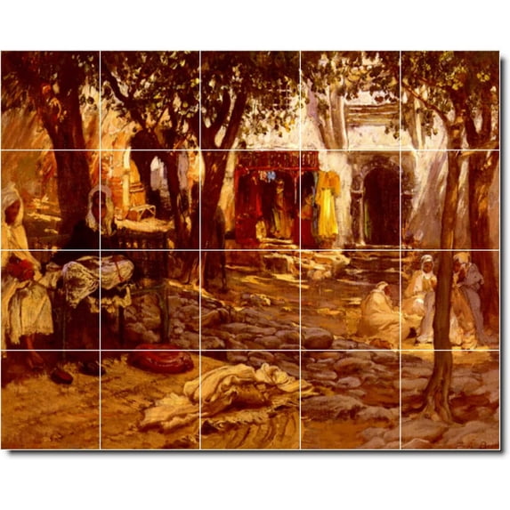 Ceramic Tile Mural-Frederick Bridgman Village Painting 61. 36" w x 24" h using (24) 6 x 6 ceramic tiles