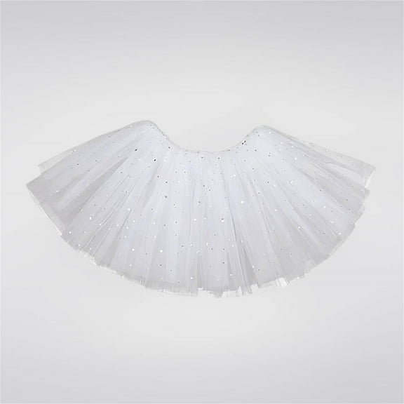 DAETIROS Girls Ballet Tutu Skirt White Sparkle Dance Skirt Princess Birthday Party Costume for Kids Kids with Glitter Elastic Waist,Size 5 T