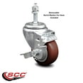 thumbnail image 2 of 3 Inch SS Maroon Polyurethane Swivel 3/8 Inch Threaded Stem Caster Brake SCC, 2 of 2