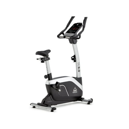 Reebok SL8.0 Exercise Bike, Indoor Upright Stationary Cycling, Cardio Exercise, bluetooth, 24 electronic resistance levels, 286 lbs Weight capacity