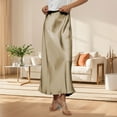 thumbnail image 2 of LWavelet Satin Maxi Skirt Women Elegant Evening Party Flowy Versatile Bottoms Khaki M, 2 of 5