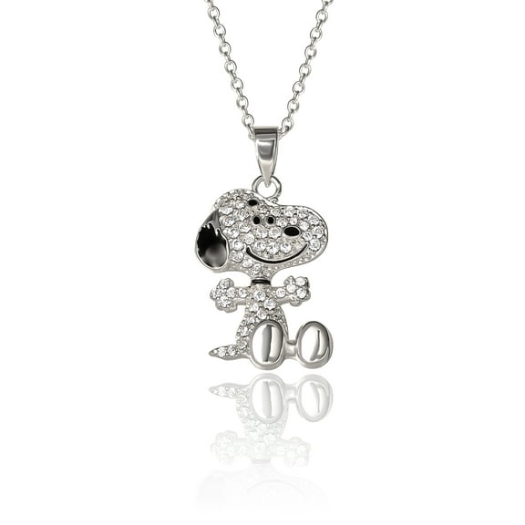 Peanuts Snoopy Silver Plated 3D Pave Pendent, 18'' Chain