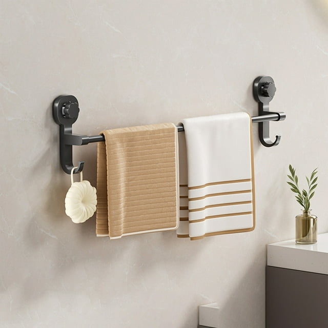 MORESEC Towel Rack, Strong Suction Cup Towel Rack for Bathroom, No Drill Installation, Wall Mounted Shelf for Towels and Toiletries, Durable and Waterproof, Gray Color