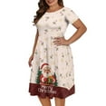 thumbnail image 4 of SCRAWLGOD Santa Claus Dress Women Summer Dresses with Short Sleeves Breathable Short Sleeve Midi Dress Casual Wide Neck Pleat Dresses for Christmas Size XL, 4 of 7