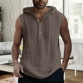 thumbnail image 2 of NOLDARES Men's Sleeveless Workout Hoodies Quick Dry T Shirts with Hoods Running Gym Muscle Hooded Tank Top(Coffee,L), 2 of 5
