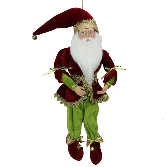 18" Enchanted Red Gold and Green Poseable Whimsical Christmas Elf King Figure