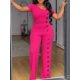 thumbnail image 5 of Monos de mujer para verano, manga corta, color sólido, holgados, moda urbana, pantalones de pierna ancha, pantalones, verano 2024, 5 of 5