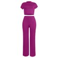 thumbnail image 4 of Gaecuw 2 Piece Set for Women Two Piece Summer Sets Short Sleeve Pullover Calf Length Wide Leg Lounge Trousers Crew Neck Oversized Waist Fashion Suits Summer Sets Suit Set Two Piece Pants Set for Women, 4 of 5