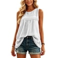 thumbnail image 4 of Women's Summer Tops Boho Tank Tops Crewneck Sleeveless Shirts Casual Flowy Lace Swiss Dots Blouses Trendy Clothing, 4 of 6