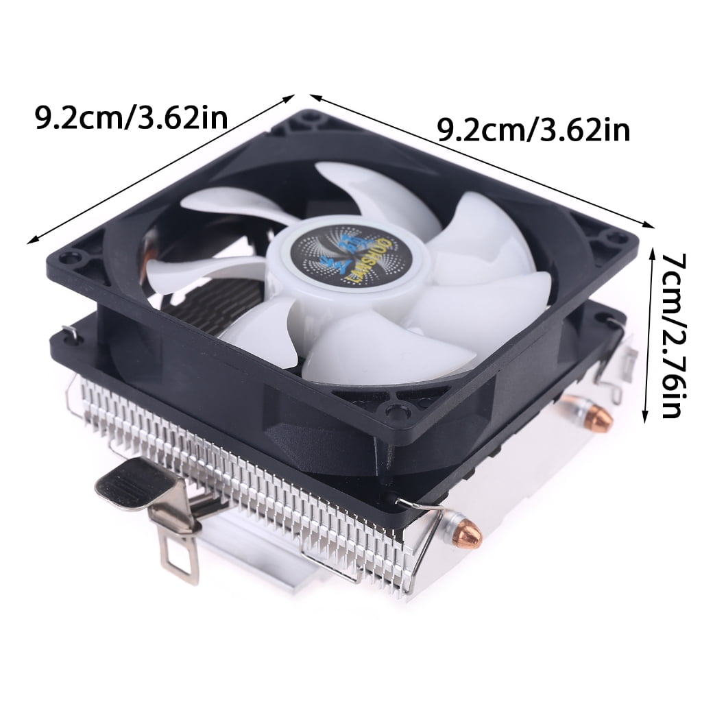 Drrntien Silent CPU Cooler LGA/2011/115X/775 3 Pin PC Cooling Radiator 2 Copper Tubes 5 Colors LED Cooling Fan