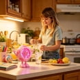 thumbnail image 5 of PoyoKee Small Desk Fan, Colorful LED Football Design Table Fan for Indoor Outdoor, 5 Speed Strong Wind Mini Fan for Bedroom, Portable Fan - Pink, 5 of 7
