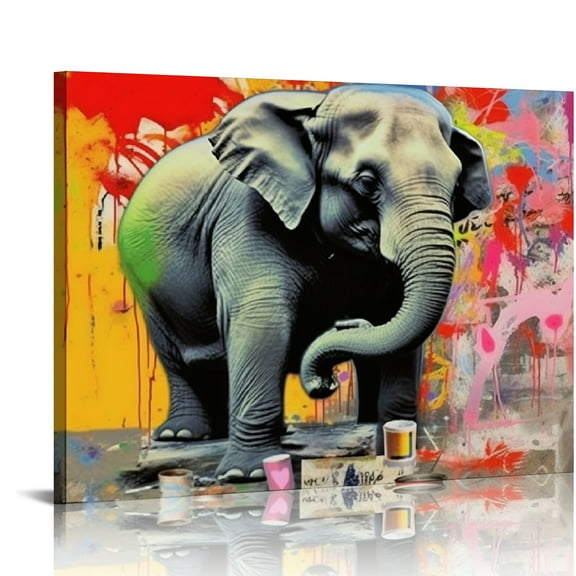 COMIO Banksy Canvas Wall Art Funny Elephant Pictures Wall Decor Graffiti Poster Prints Banksy Street Pop Painting Modern Artwork Home Decoration for Bathroom Bedroom Living Room