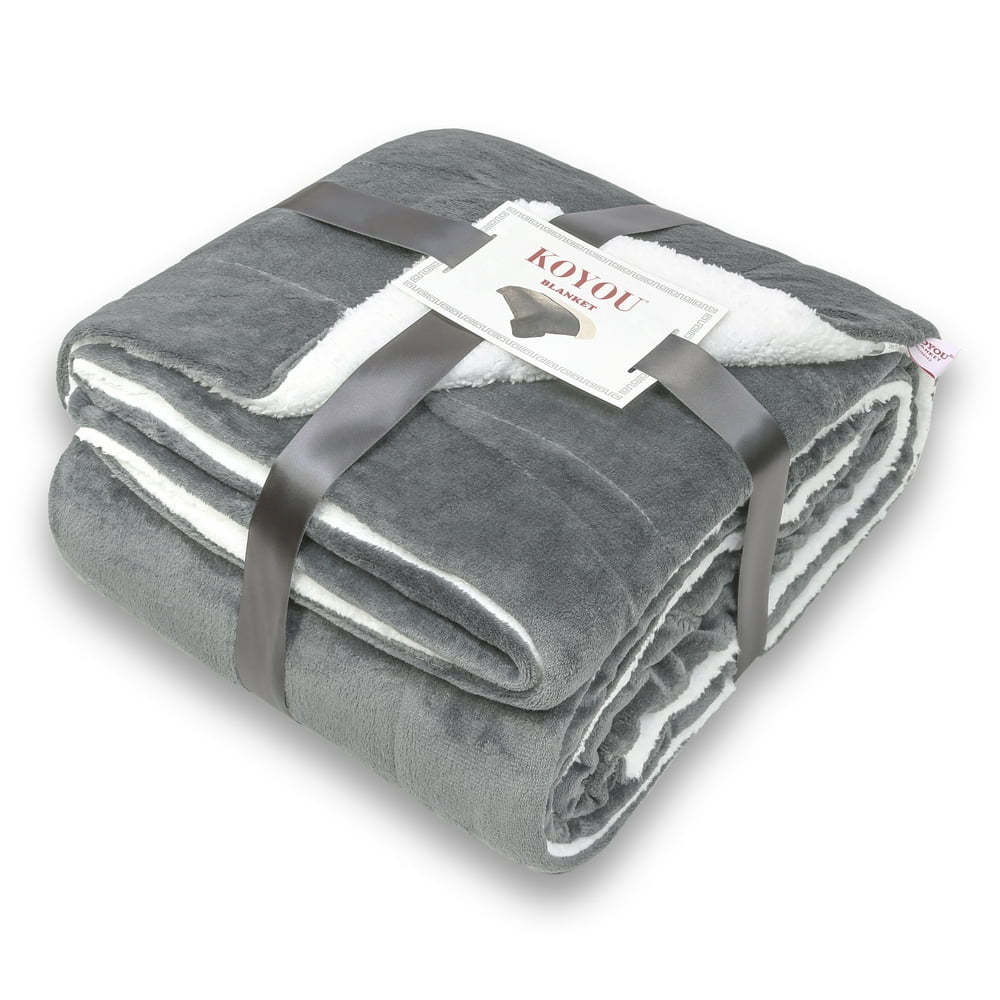 KOYOU Super Soft Plush Sherpa Borrego Blanket Queen Throw