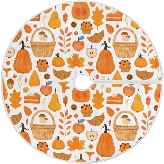 FMSHPON Autumn Pumpkin Leaves Mushrooms Xmas Christmas Tree Skirt Stand Mat for Holiday Party Decoration Indoor Outdoor 36 inches