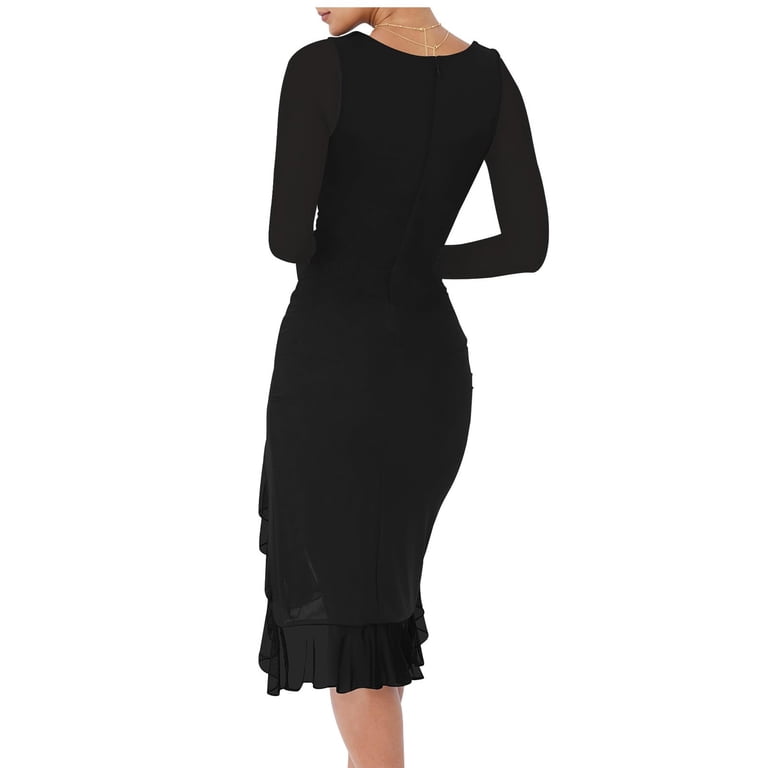 knee length dresses for ladies Velvi - Georgia Maxi Dress - Black - Ruffle Tulle Dress with Sheer Detail main image 0