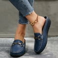 thumbnail image 2 of Rokment Mules Dressy Slippers for Women Ladies Trendy Casual Buckles Leather Closed Toe Sandals Comfortable Walking Slip on Backless Loafers Summer Fall Blue Size 9.5, 2 of 6