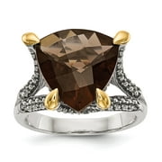 14K Two-Tone Gold Ring Band Gemstone Yellow Smoky Quartz Trillion