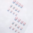thumbnail image 4 of RAGUPEL 24Pcs Blue Flower Press on Nails Short Square French Tip Fake Nails with Gold Rhinestones Flower Core Design Spring Summer False Nails Cute Stick on Nails Full Cover Artificial Glue on Nail, 4 of 7