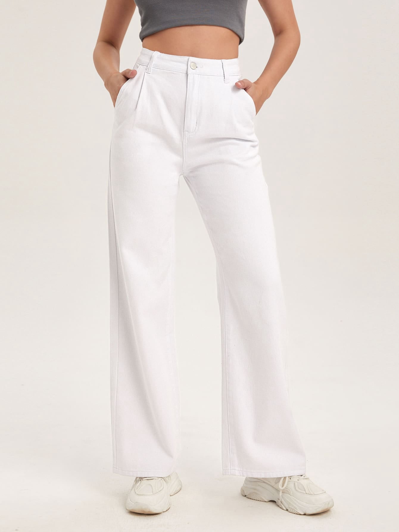 White Women's BASICS High Waist Wide Leg Jeans W28 L32 A043W - Walmart.com