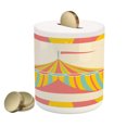 thumbnail image 1 of Circus Piggy Bank, Circus Tent Illustration with Grunge Look Vintage Entertainment Carnival Theme Art, Ceramic Coin Bank Money Box for Cash Saving, 3.6" X 3.2", Multicolor, by Ambesonne, 1 of 4