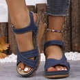 thumbnail image 3 of Pandaie Wedge Sandals for Women Strappy Open Toe Platform Slip on Walking Shoes Arch Support Ankle Strap Summer Beach Casual Sandal Navy Size 8.5, 3 of 8