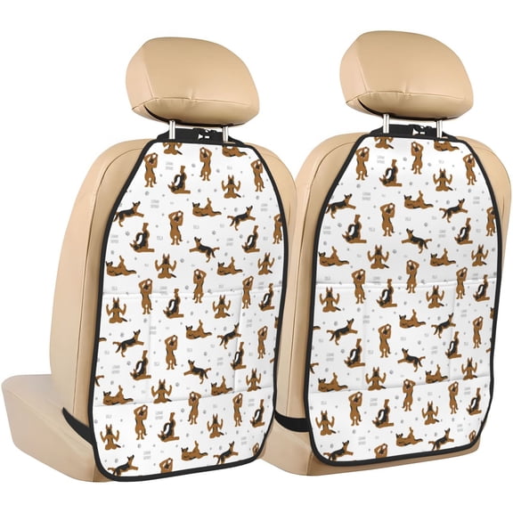 Kdxio German Shepherd Dog Print 2 Pack Car Kick Mat Seat Cover Back Protector Mat with Pockets for Organizer Backseat Protector and Storage Anti Kick Pad for Vehicles