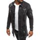 thumbnail image 2 of brillar Chaqueta vaquera larga para hombre Chaqueta de abrigo desgastada de manga larga con bolsillos, 2 of 5