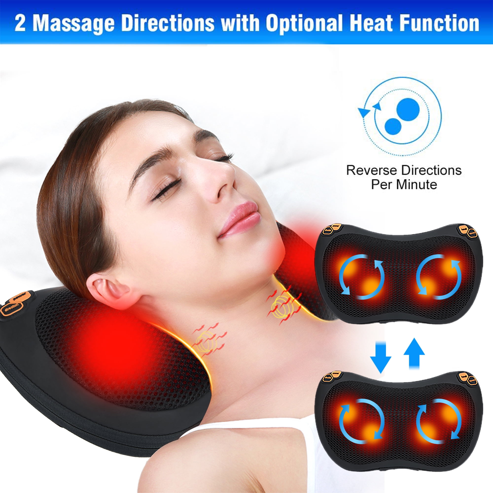 Shiatsu Neck Back Massager Massage Pillow with Heat, Deep Tissue Knead –  MARNUR